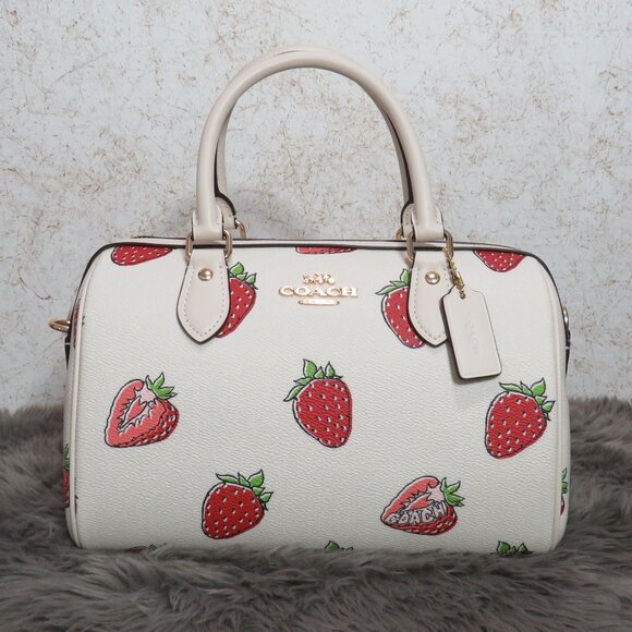 Coach Rowan Satchel with Strawberry Print (Chalk) - Picture 1 of 7